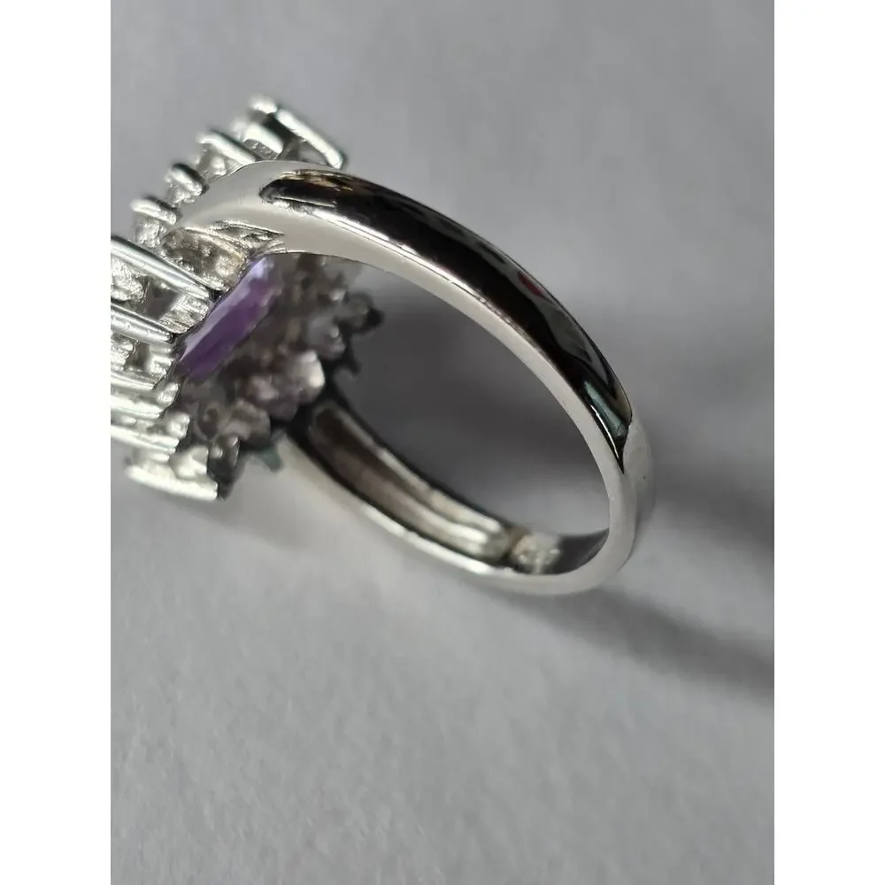 Estate Sale Signed FAS 925 Sterling Silver Purple Cubic Zirconia Ring Size 8